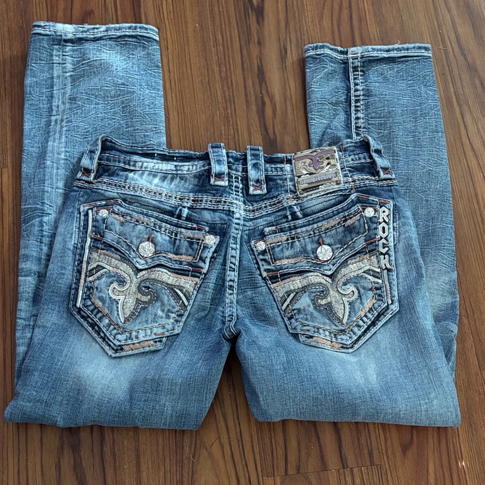 Rock Revival Women's Light Blue Embroidered Back Pocket Boot Cut Jeans